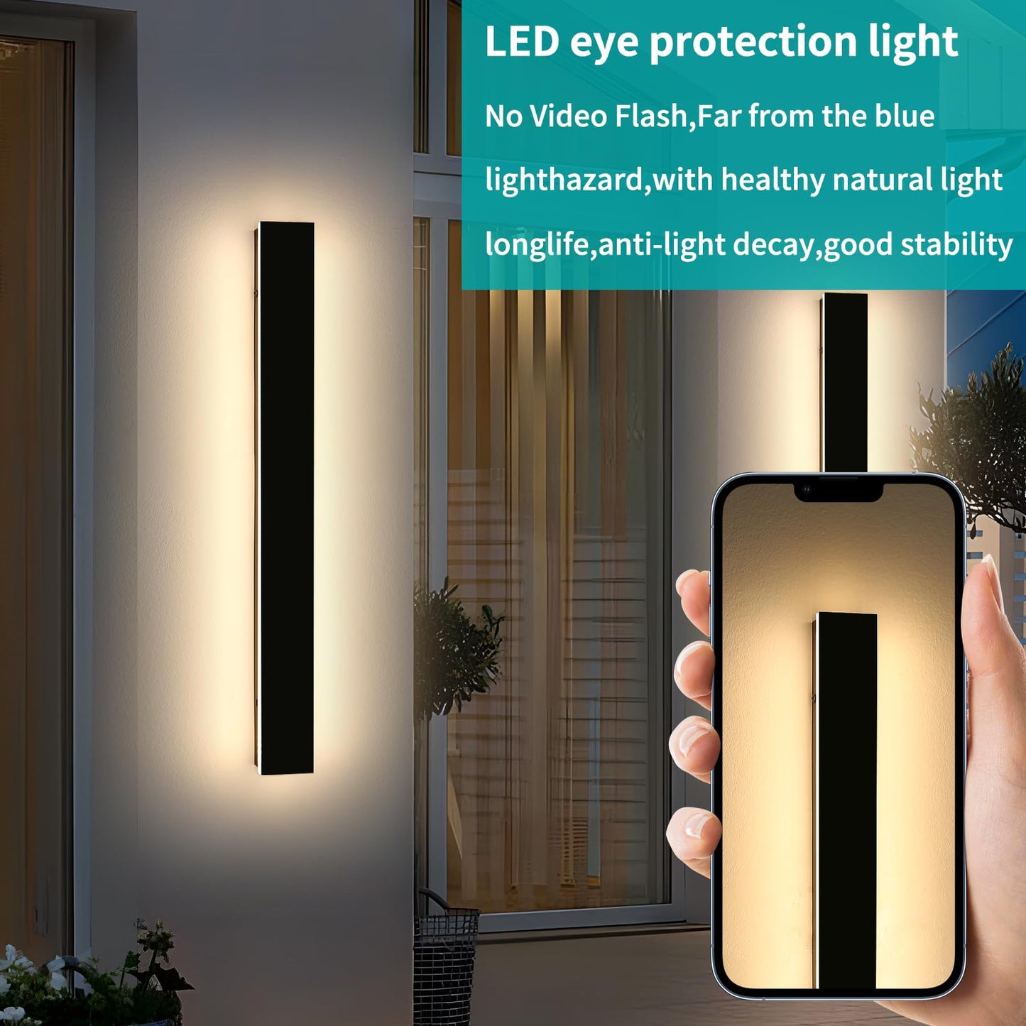 Mikeru 3CCT Dimmable Outdoor Wall Sconce, 39.3in IP65 Waterproof, Remote Control, Black, Model FTBD-ZB2P, 2-Pack