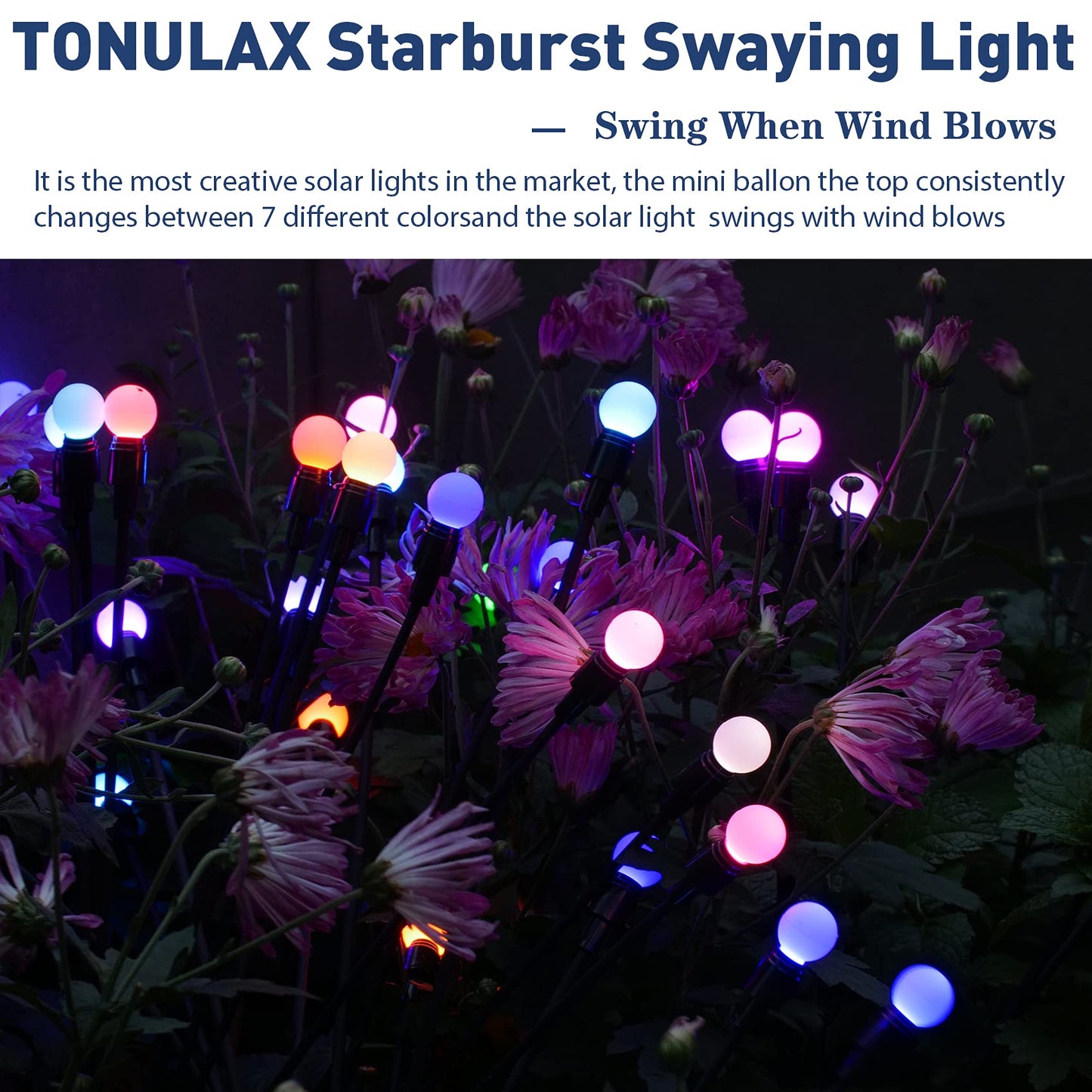 TONULAX Solar Garden Lights, Color Changing RGB, 4 Pack, Polycarbonate, Multicolor, Model nuanbiai