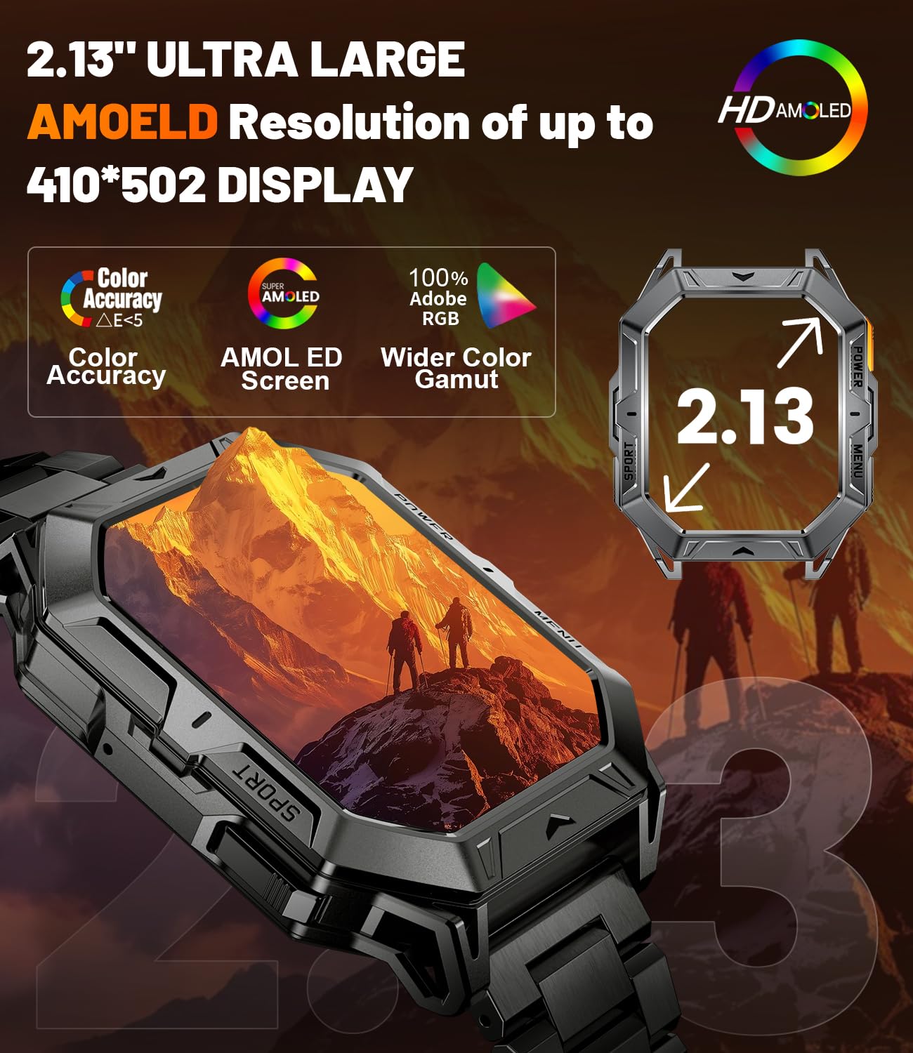 LIGE Military Smart Watches for Men(Answer/Make Calls),100-Day Battery Life,2.13" AMOLED Outdoor Sports Smartwatch with Compass,Heart Rate/Sleep Monitor Fitness Tracker for Android iOS,AI Voice