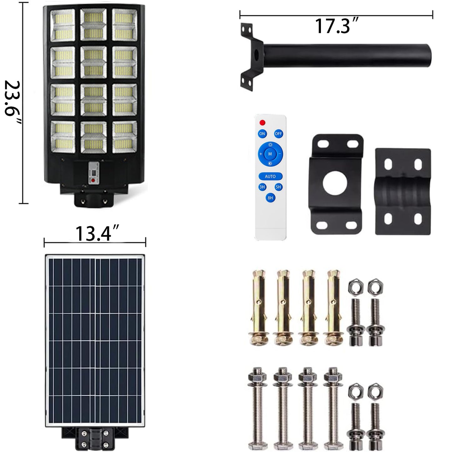 Qoeudd 12000W Solar Street Light, Ip66 Waterproof, 600000Lm, Remote Control, Dusk To Dawn For Courtyard, Garden, Yard