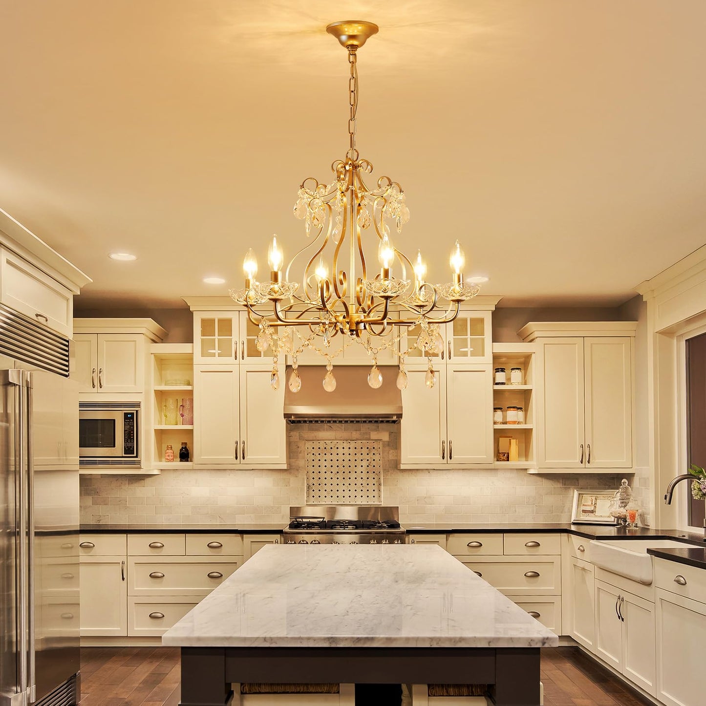 Wuzups Crystal Candle Chandelier Pendant Flushmount Ceiling Light Modern Lighting Fixture For Bedroom Hallway Bar Kitchen Bathroom H 22.5 X W 21.7 Nickel E12 Base
