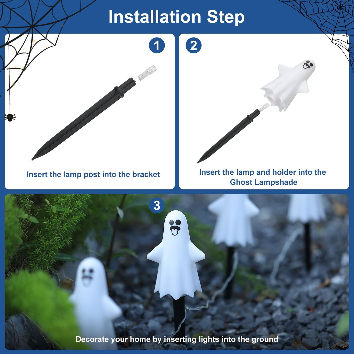 8Pcs Ghost Halloween Decor Pathway Lights Outdoor Solar Powered Ghost Stake Lights With 8 Lighting Modes Waterproof Halloween Decorations For Garden/Yard/Patio