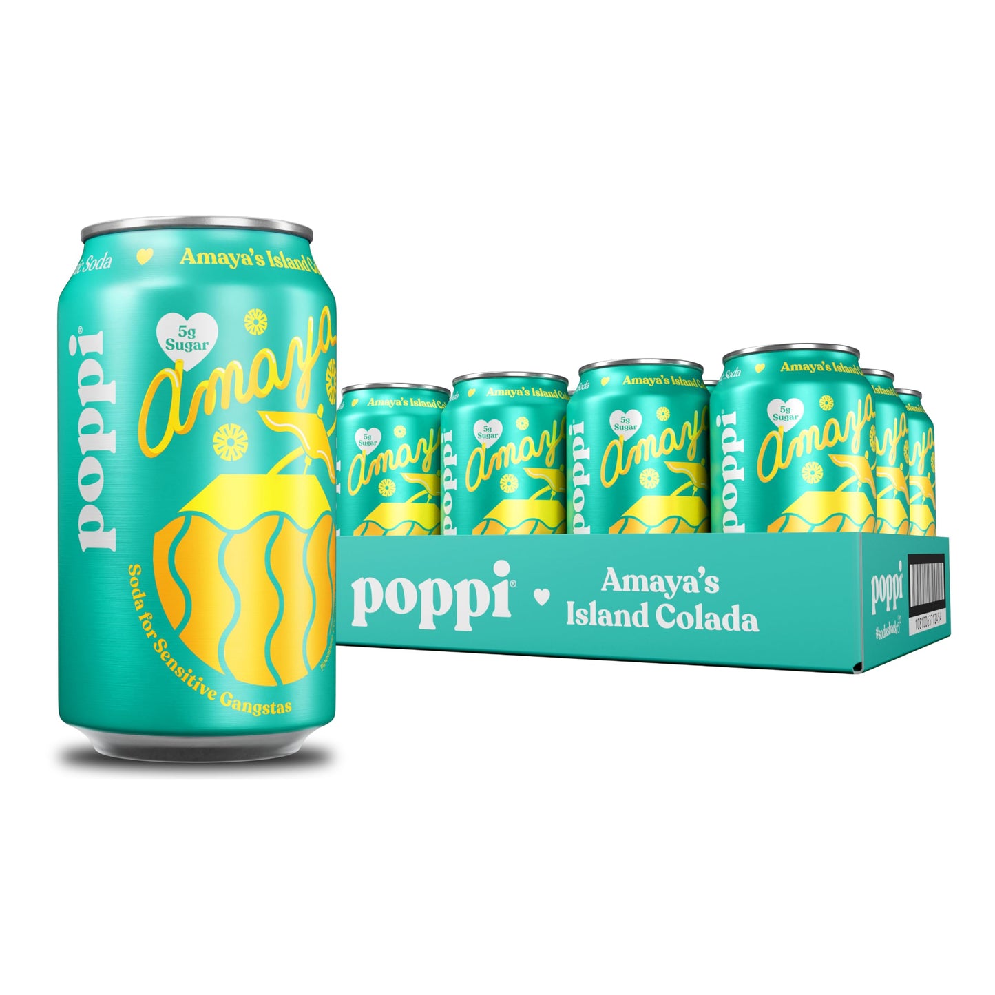 Poppi Sparkling Prebiotic Soda Beverage with Apple Cider Vinegar Seltzer Water and Fruit Juice Amayas Island Colada Limited Edition Flavor 12 oz Pack of 12 Packaging May Vary
