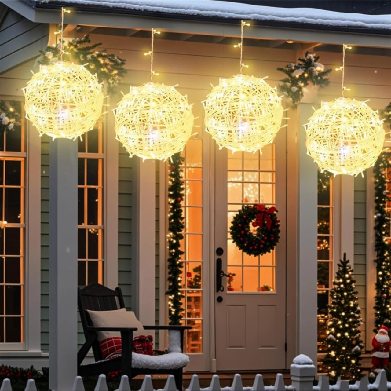 Outdoor Christmas Balls Lights 4 Pack Hanging 11.8 Led Garden Sphere Tree Lights 8 Modes Waterproof String Lights With Memory Timer Plug For Party Yard Porch Eave Patio Home Decoration-Warm White