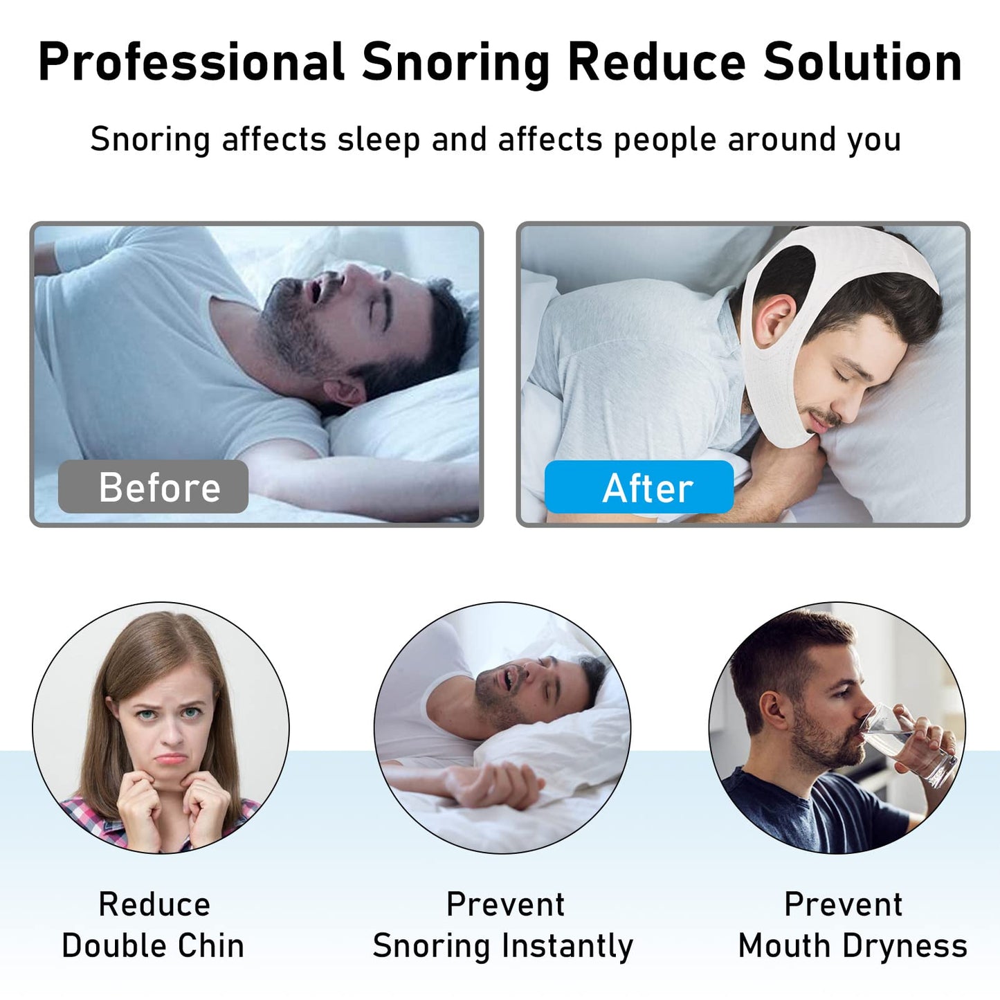 Chin Strap for Cpap Users Anti Snoring Devices - Forzacx Breathable Cpap Chin Strap Snoring Solution, Soft Non-Stick Hair Snore Stopper, Elastic Easy to Wear - White
