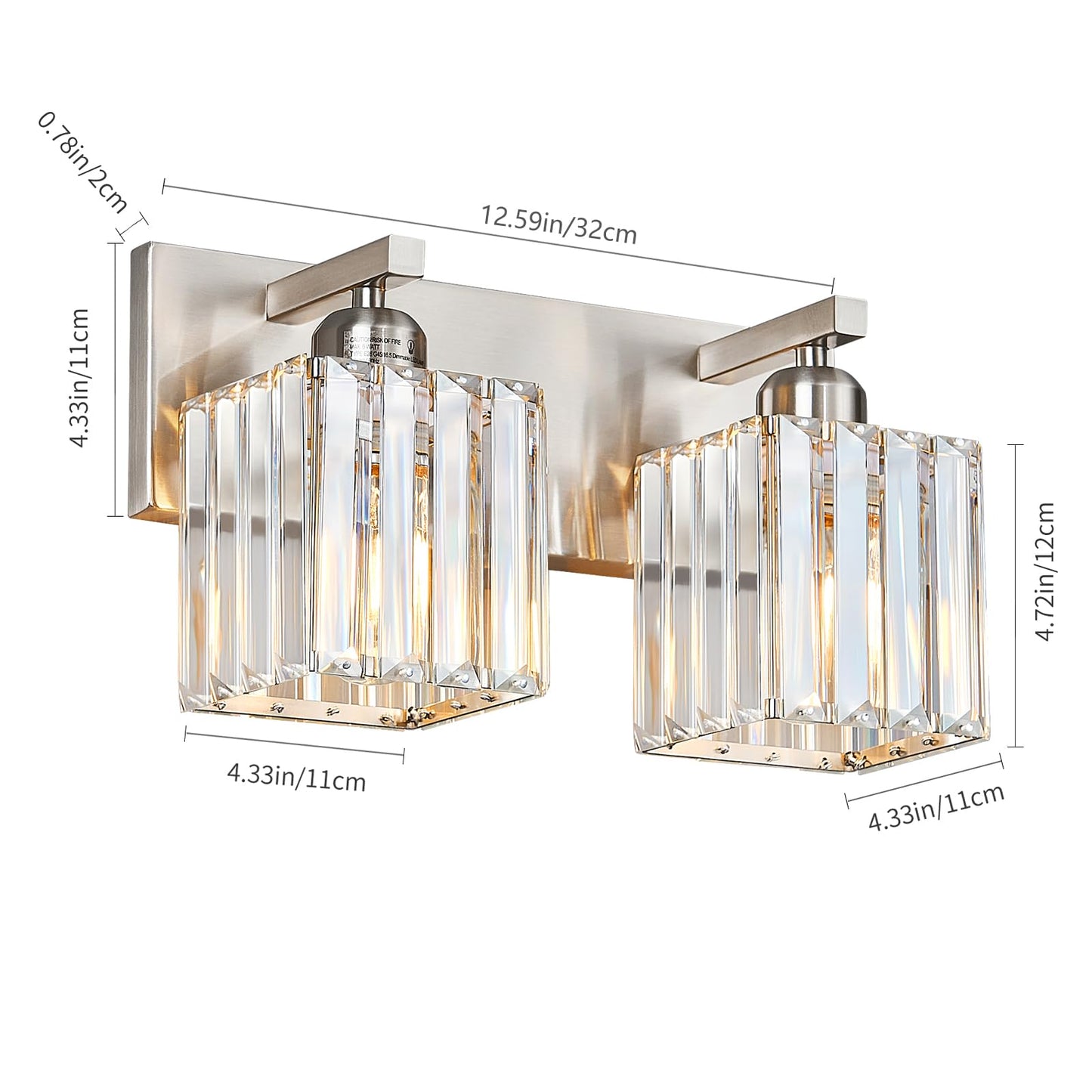 FDPBY Modern Vanity Light 3-Light Brushed Nickel Crystal Bathroom Fixture Model 002