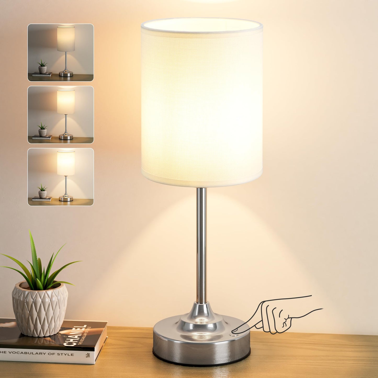 Touch Control Cordlss Table Lamp Usb-C Rechargeable Lamp With Stepless Dimming 4000Mah Battery Operated Bedside Lamp For Bedroom Living Room Night Light & Emergency Lighting Silver 1 Pack