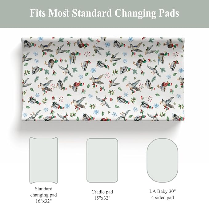 Christmas Mallard Ducks Changing Pad Covers for Baby Girl Boy Wild Ducks Cherry Fir Leaves Fitted Change Table Cover Mats Winter Hunting Duck Soft Diaper Changing Table Sheets 32''×16''