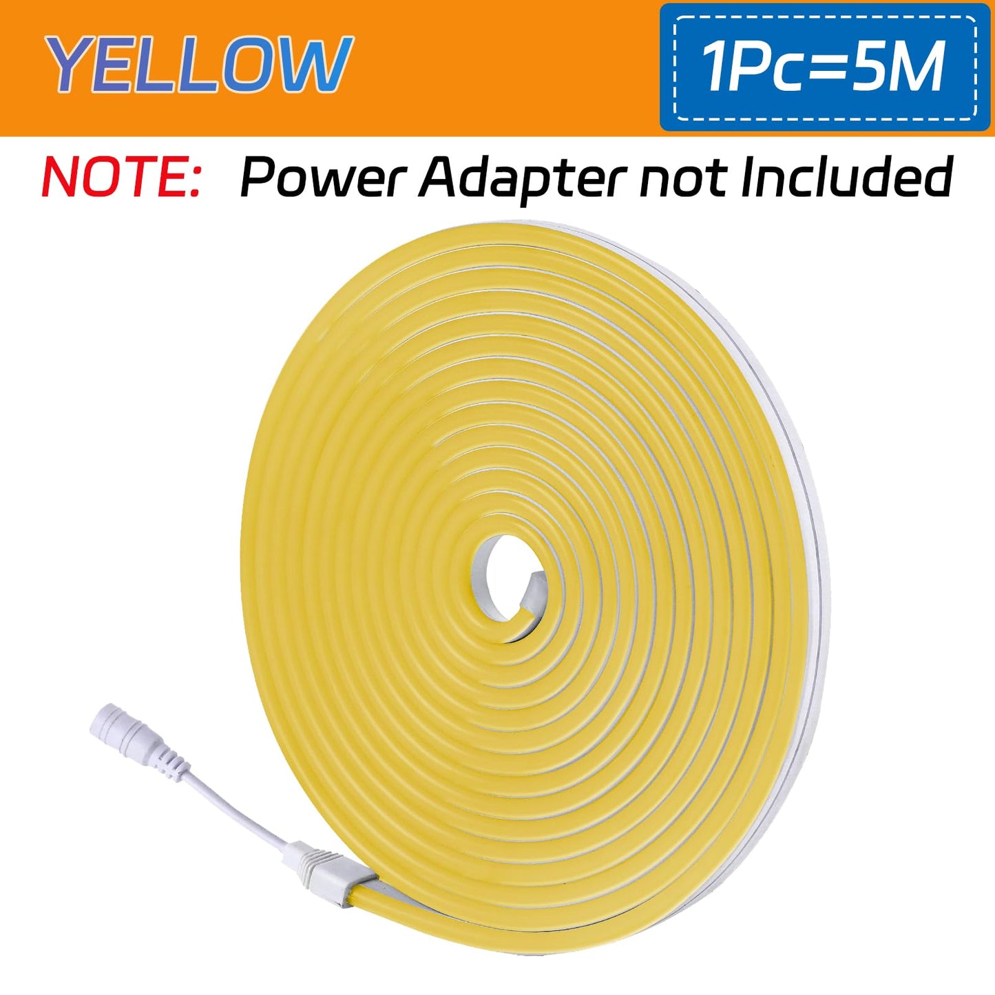 Owofydr Neon Light Strip 16.4Ft/5M- Bright Non-Glaring & Waterproof Neon Rope Lights For Indoor & Outdoor Decor ?No Power Adapter? Yellow Neon Led Strip Lights