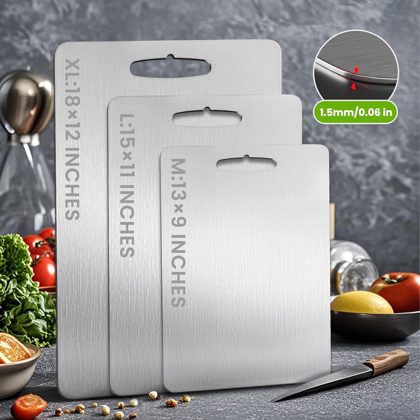 2 Pack Titanium Cutting Boards 100% Pure Titanium for Kitchen .Cutting Edge Hygiene & Durability.Double sided food-grade Cutting Board For Meats Fruits And Vegetables. Easy to Clean (18 * 12)