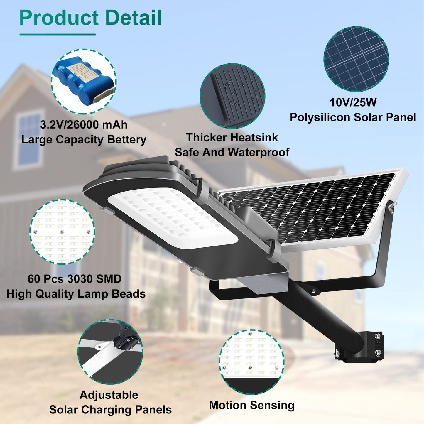 Gebosun LED Solar Flood Light, 200W, IP65 Waterproof, Dusk to Dawn, 6000K, Gray, Model BS-GMX for Yard, Garden, Warehouse, Pathway