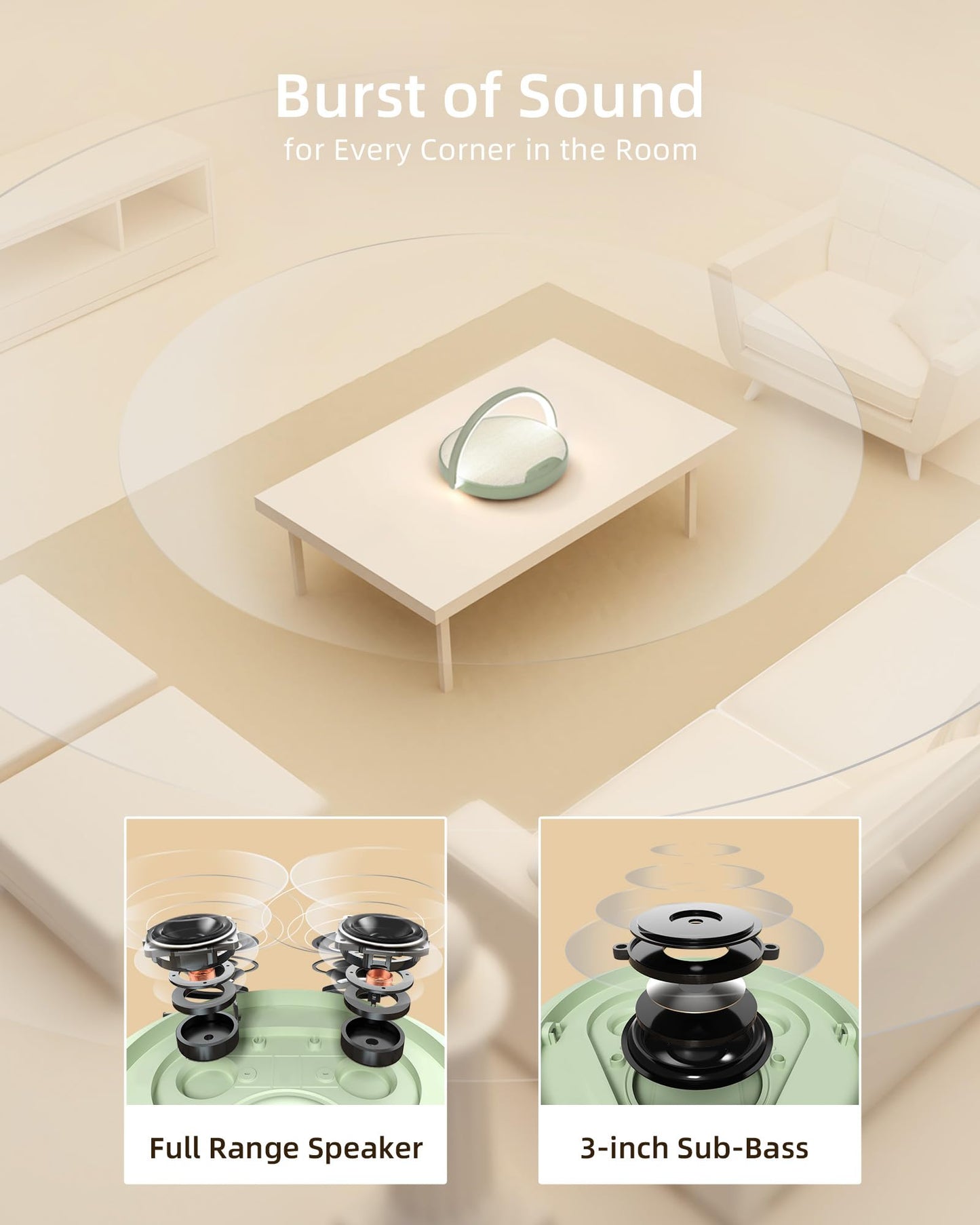 EZVALO Bedside Lamp with Wireless Charger, Dimmable LED Night Light, Bluetooth Speaker, Jasmine Green