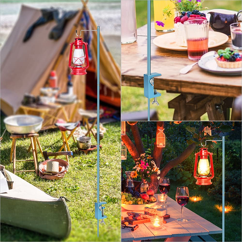 Wior Camping Lantern Stand 47 Inch Collapsible Aluminum Alloy Lamp Stand With Stake And Hook Height Adjustable Lantern Pole Hanger For Outdoor Picnic Fishing Backpacking Camping Bbq - Navy Blue
