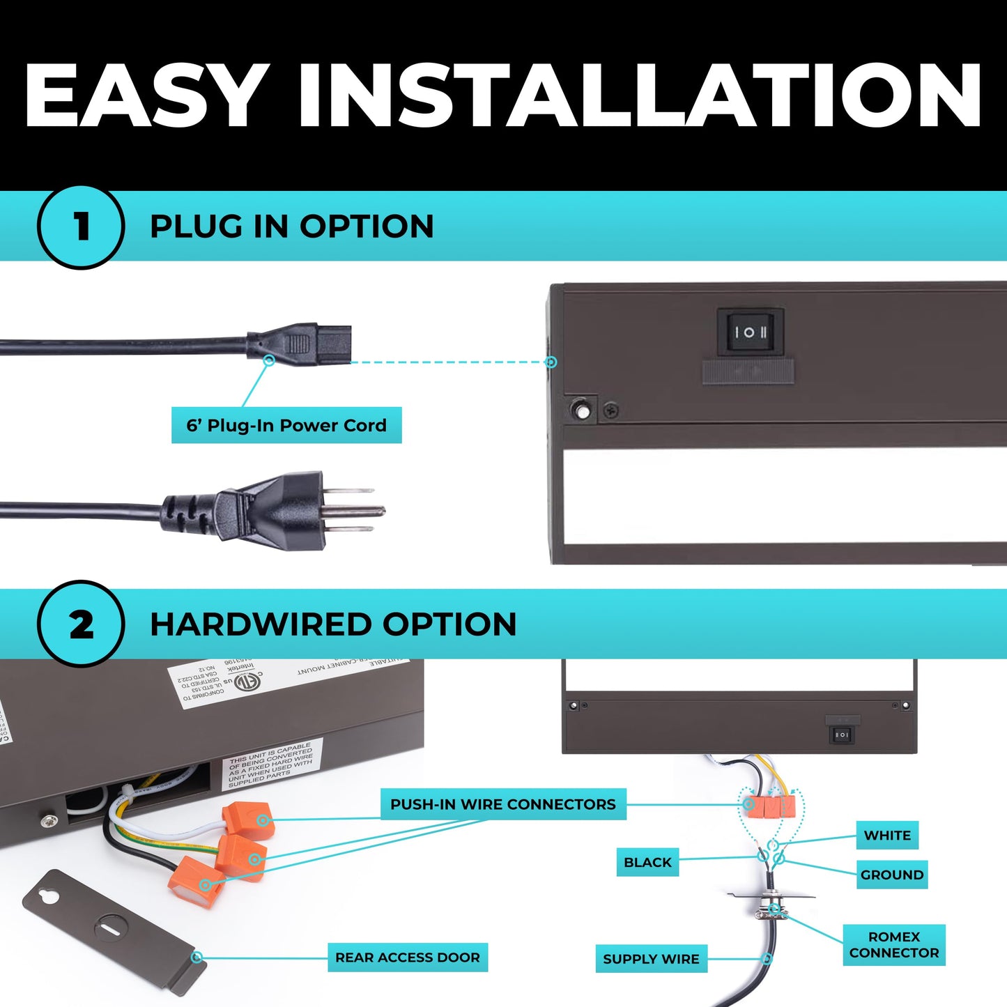 Led Under Cabinet Lighting Hardwired - Linkable Undercabinet Lights For Kitchen - 3Cct 9 Inch Bronze Finish - Undercounter Dimmable Plug In Light Or Hard Wired - Under Counter Fixture Direct Wire