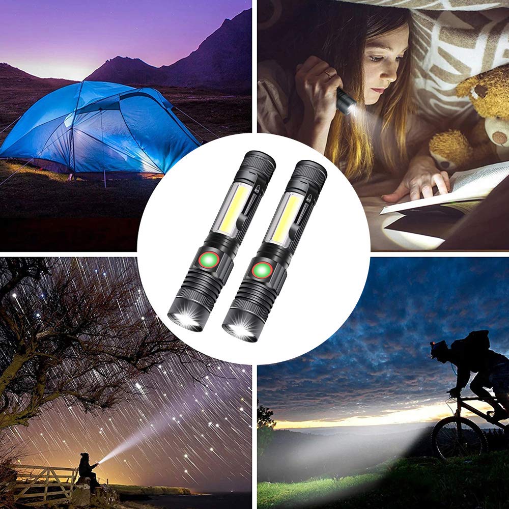 Itoncs Led Magnetic Flashlight, 2000 Lumens, Waterproof, 4 Modes, Aluminum, Tactical, 2 Pack