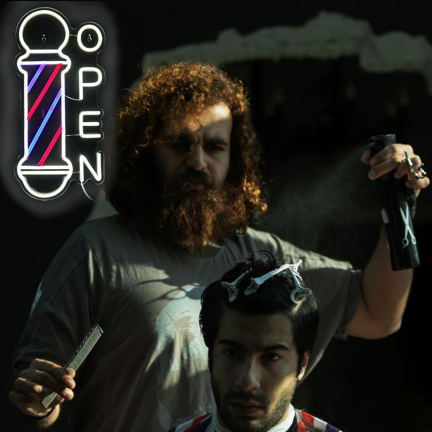 Barber Shop Open Neon Sign Hair Salon Supplies Neon Lights Wall Decor For Barber Shop Barber Pole Logo Barber Shop Barber Supplies Barber Accessories Dimmable Usb Power Blue Red White(16.5X7.8)