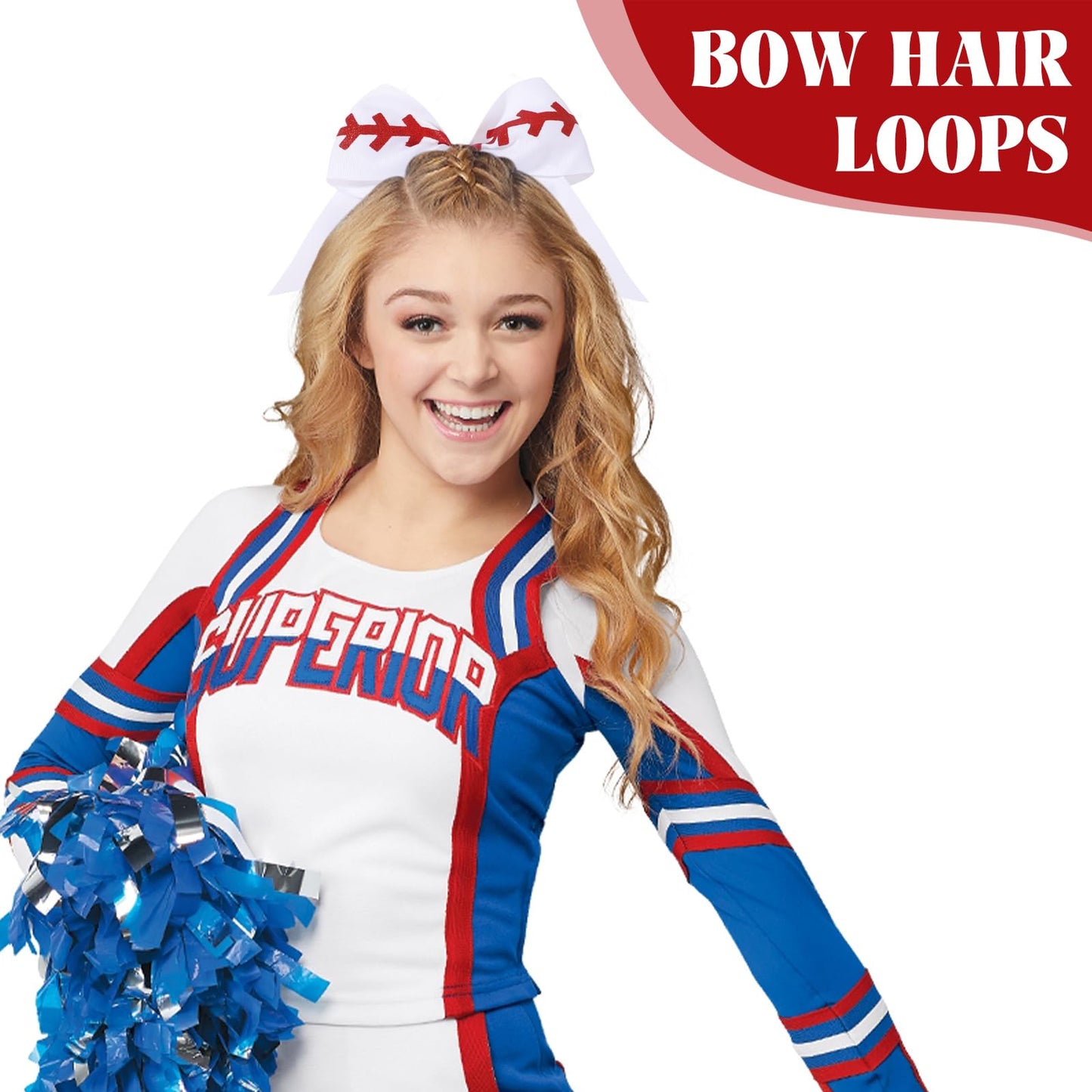 YLEN YHXX 20 PCS 8 Large Baseball Cheer Hair Bows Cheerleading Bows with Ponytail Holder Elastic Band Handmade for Cheerleading