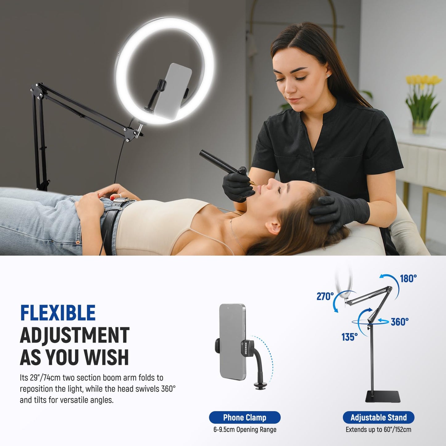 Neewer 12 24W High Power Led Ring Light Compatible With Iphone, 60 Overhead Folding Light Stand/Phone Holder Mount For Video Rec