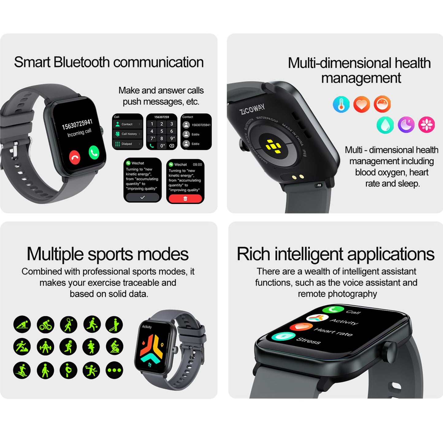 Smart Watches for Women,Fitness Tracker of Android Smart Watch,Heart Rate/Blood Oxygen/Sleep Monitoring,IP68 Waterproof Smartwatch for iPhone Samsung,Men's Smart Watch with Make/Answer Call
