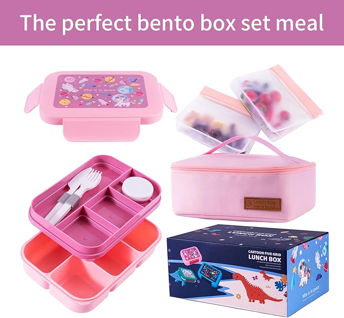 Leak-Proof, 8-Compartment Bento-Style Lunch Box - Ideal Portion Sizes for Ages 6+, Durale, Drop-Proof, Dishwasher Safe, & Made with BPA-Free Materials (pink)