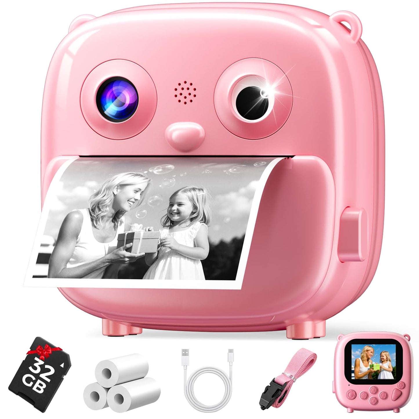 Kids Instant Print Camera- Christmas Birthday Gifts for Age 3-12 Girls Boys- Selfie Digital Camera with 32GB SD Card- Toddlers P