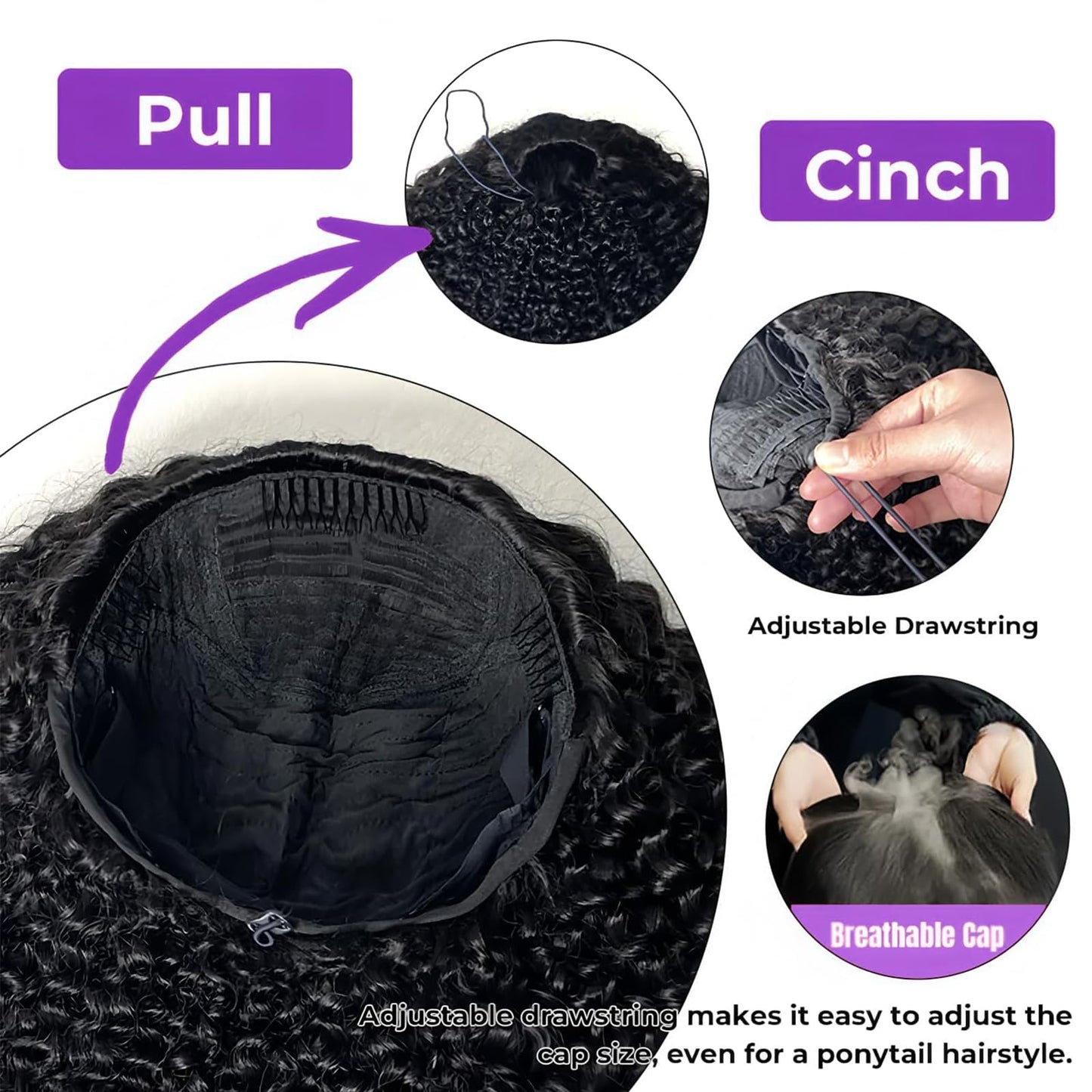 Vedusal Half Wig Human Hair Jerry Curly Half Wig 200% Density Wear And Go Glueless Wigs Human Hair 3 In 1 Half Wigs With Drawstr