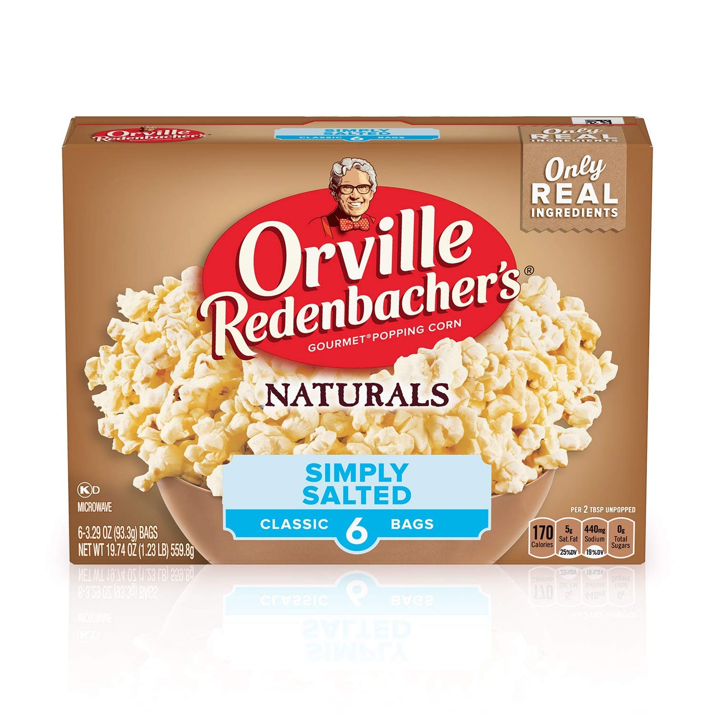 Orville Redenbachers Microwave Popcorn, Naturals Simply Salted Flavor, 3g Fiber Per Serving, Movie Night Supplies, 3.29 oz., 6-C