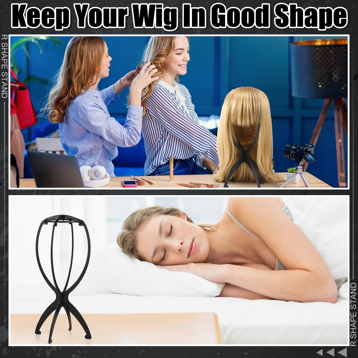 ProSuites 2 Pack Wig Head Stand Travel Wig Holder Hat Wigs Display for Multiple Wigs Hair Styling (black, 13.8 inches)