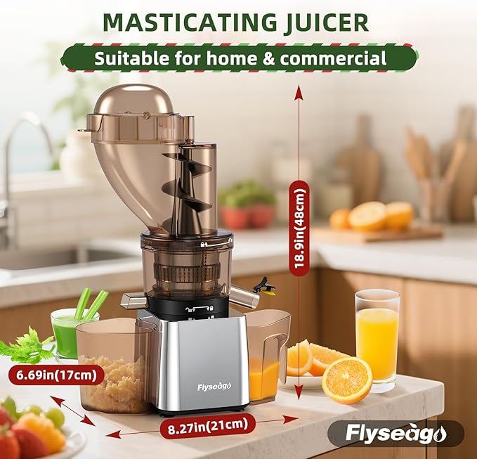 Commercial 300W Cold Press Juicer Machines - Dual Outlet for Juice & Pulp, High Yield, Masticating Juicers, Heavy Duty Stainless Steel, Quiet Motor, Easy Clean for Restaurants, Bars