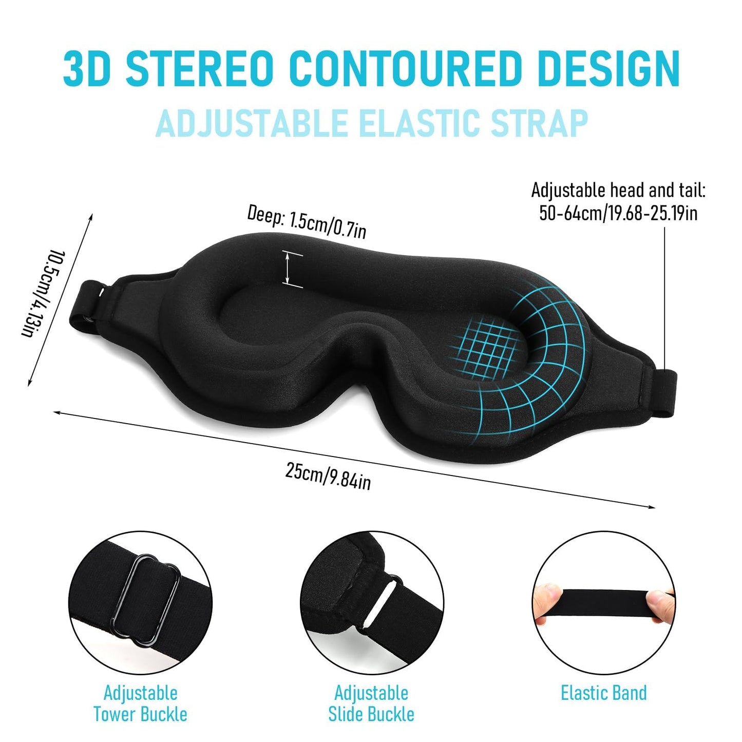 FlyCoco Blackout Eye Mask for Sleeping, 3D Contoured Cup No Pressure Sleep Mask with Adjustable Strap, Ultra-Thin Sides Breathable Lightweight Soft Eye Cover for Men Women Home Travel Airplane Party