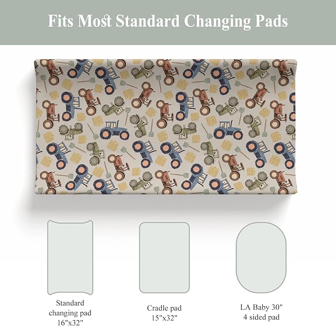 Vintage Tractors Changing Pad Covers for Baby Girls Boys Farm Tractor Harvest Fitted Change Table Pad Mats Farmhouse Trucks Vehicle Soft Diaper Change Table Cover Sheets for 32''×16'' Contoured Pad
