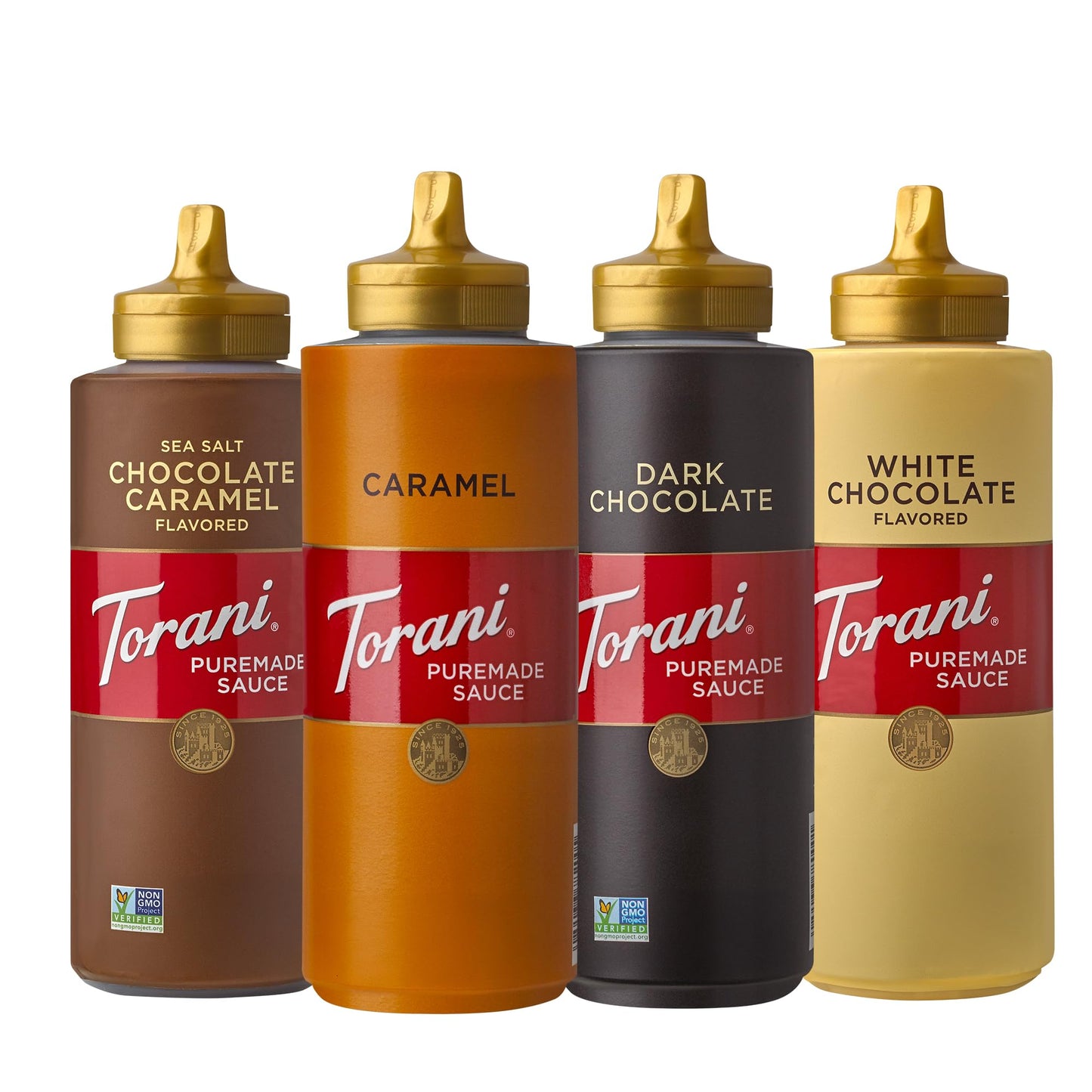 Torani Puremade Dessert & Drink Sauce Variety Pack Chocolate Caramel Dark Chocolate White Chocolate & Caramel 16.5 fl oz (Set of 4)