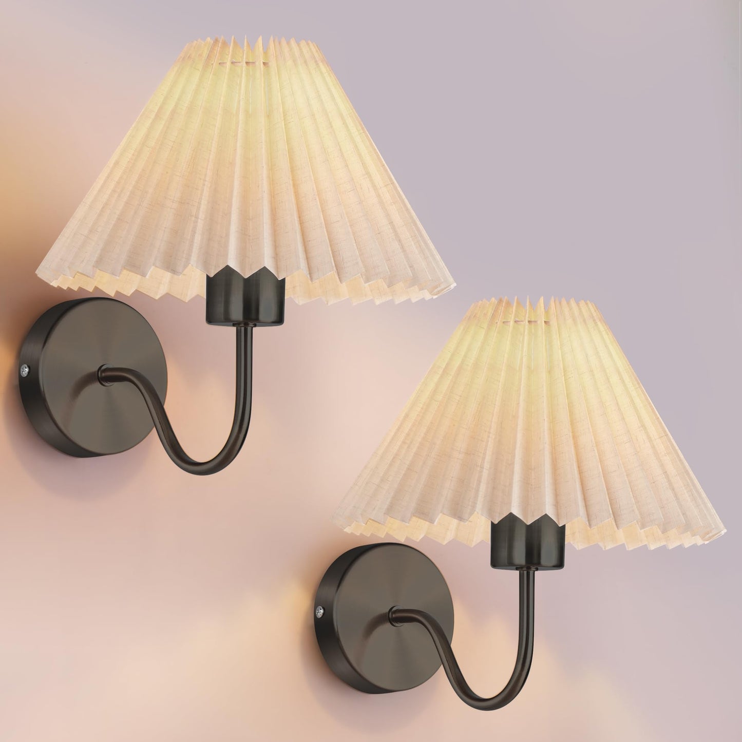 Wall Sconces Sets of 2, Indoor Wall Light Fixtures with Fabric Lampshade, Pleated Fabric Wall Lamp Dresser Hardwired Lamp Wall L