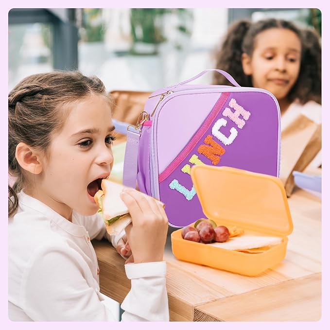 Lunch Bag Kids,Insulated Lunch Bag With Adjustable Shoulder Strap,Reusable Lunch Bag for Kids, Girls,Boys, lunch Bag Women,Preppy Lunch Box for School,Travel, Picnic (dark purple)