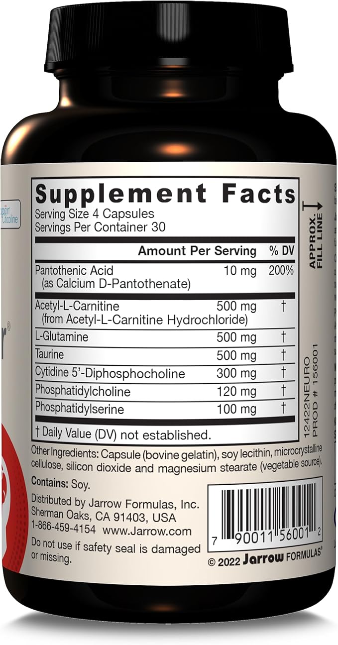 Jarrow Formulas Neuro Optimizer With 7 Neuro-nutrient Ingredients, Dietary Supplement for Brain Health and Antioxidant Support, 120 Capsules, 30 Day Supply