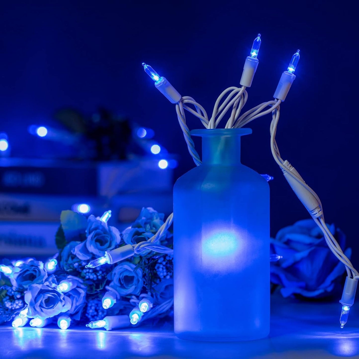 Meteds Christmas Lights 150 Count White Wire Ul Certified Connectable Warm White String Lights For Christmas Tree Garland Home Patio Wedding Party Festival Decor-Blue