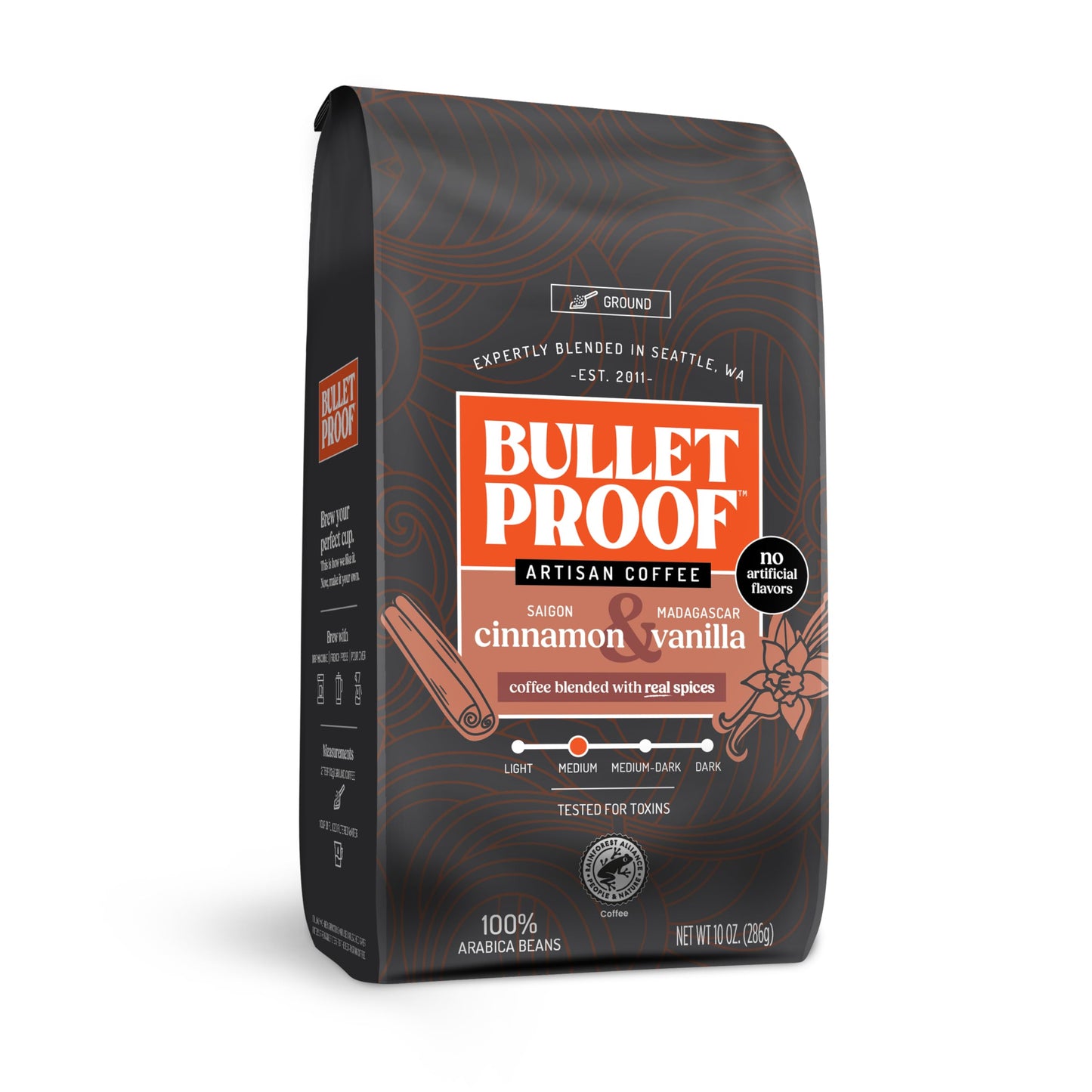 project pieceproof Cinnamon & Vanilla Flavored Ground Coffee 10 Ounces Medium Roast Clean Coffee Tested for Toxins No Artificial Flavors 100% Arabica Beans