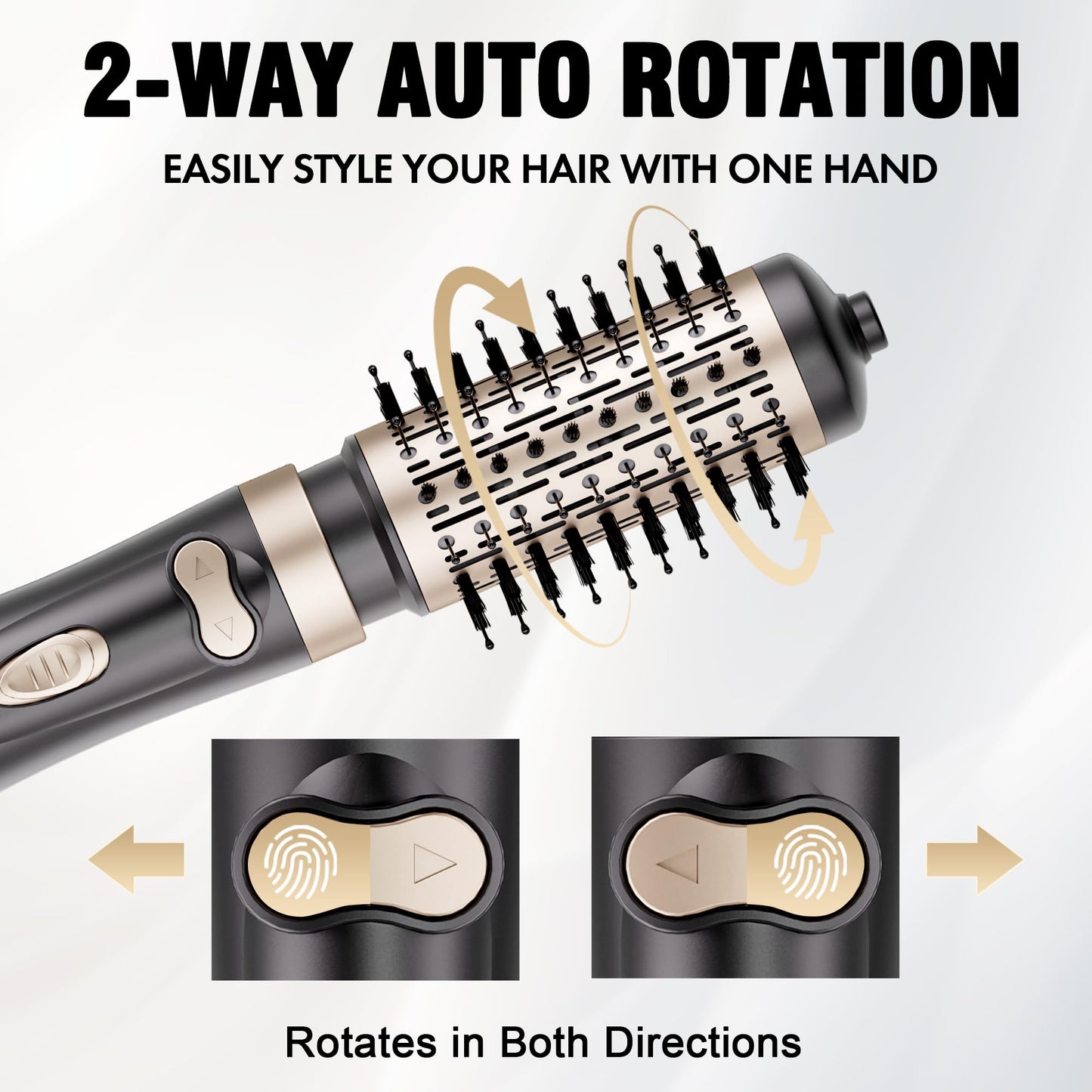 DAILYLIFE Rotating Hair Dryer Brush for Women, Spinning Blowout Brush, with 2 Brushes (1.5" & 2"), Ceramic Barrel, Negative Ion, Black and Gold