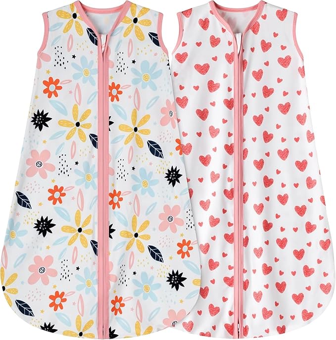 Newborn Sleep Sack Baby Swaddle,0-12 Months,3-Way Adjustable Wearable Blanket,Swaddling Sleeping Bag (Floral&Heart, 6-12 Months)