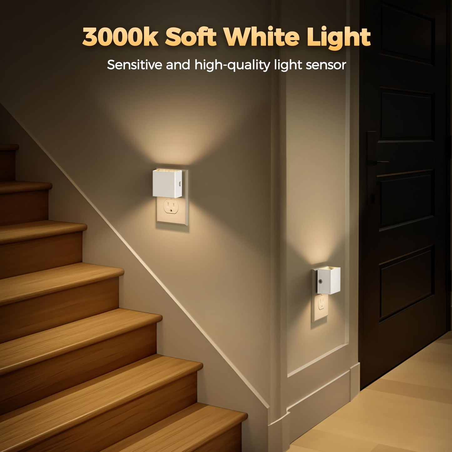 DORESshop LED Night Lights, 3 Level Brightness, Dusk to Dawn Sensor, 2 Pack, White Cover - Warm White, Model D-GY10602WHUS-2