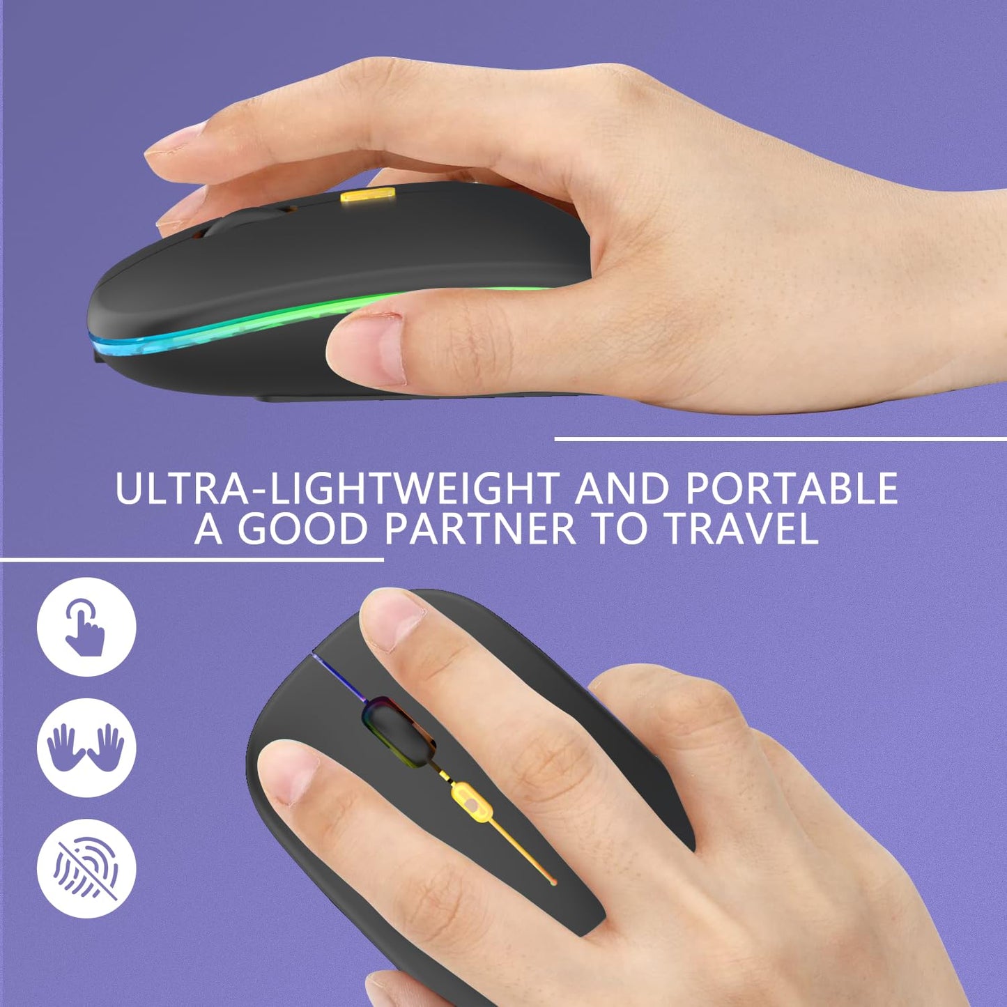 Upgrade Led Wireless Slim Silent Mouse, 2.4G Portable Optical Office Mouse With Usb & Type-C Receiver, 3 Adjustable Dpi Levels F