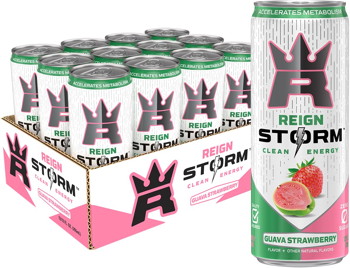 REIGN Storm Guava Strawberry Fitness & Wellness Energy Drink 12 Fl Oz (Pack of 12)
