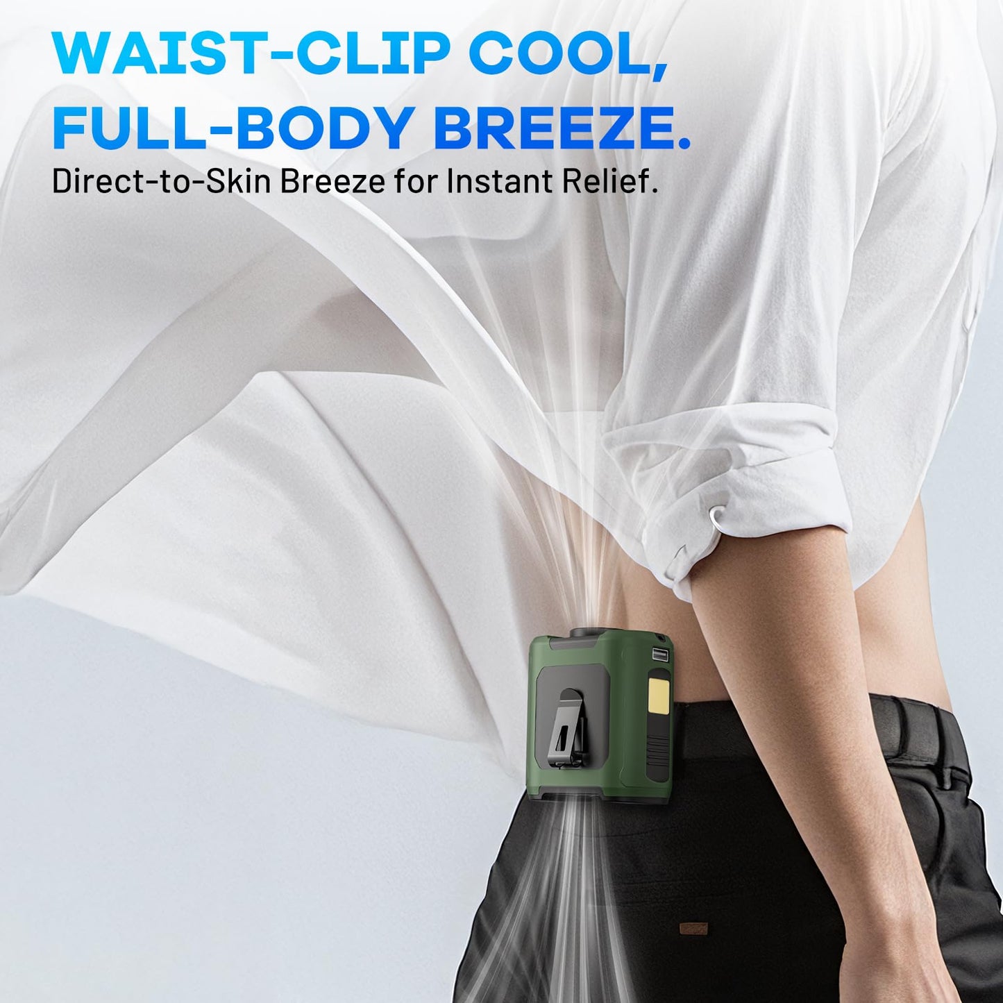 2025 Ai Portable Waist Fan, 5 Speeds 16000 Rpm Powerful & 40H Runtime Clip-On Wearable Shirt Belt Fan With Light, 10000Mah Recha
