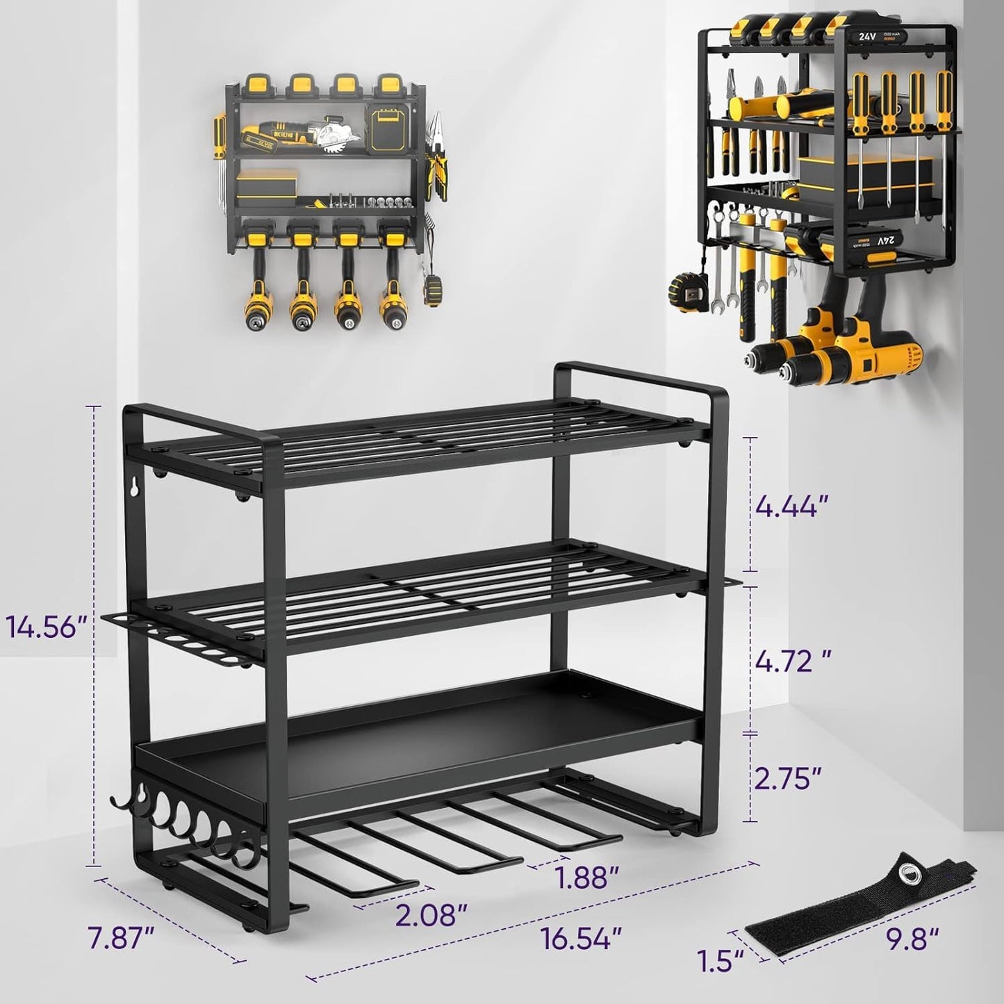 Power Tool Organizer Wall Mount, Heavy Duty Drill Holder, Garage Tool Organizer and Storage, Suitable Tool Rack for Tool Room, Workshop, Garage, Utility Storage Rack for Cordless Drill