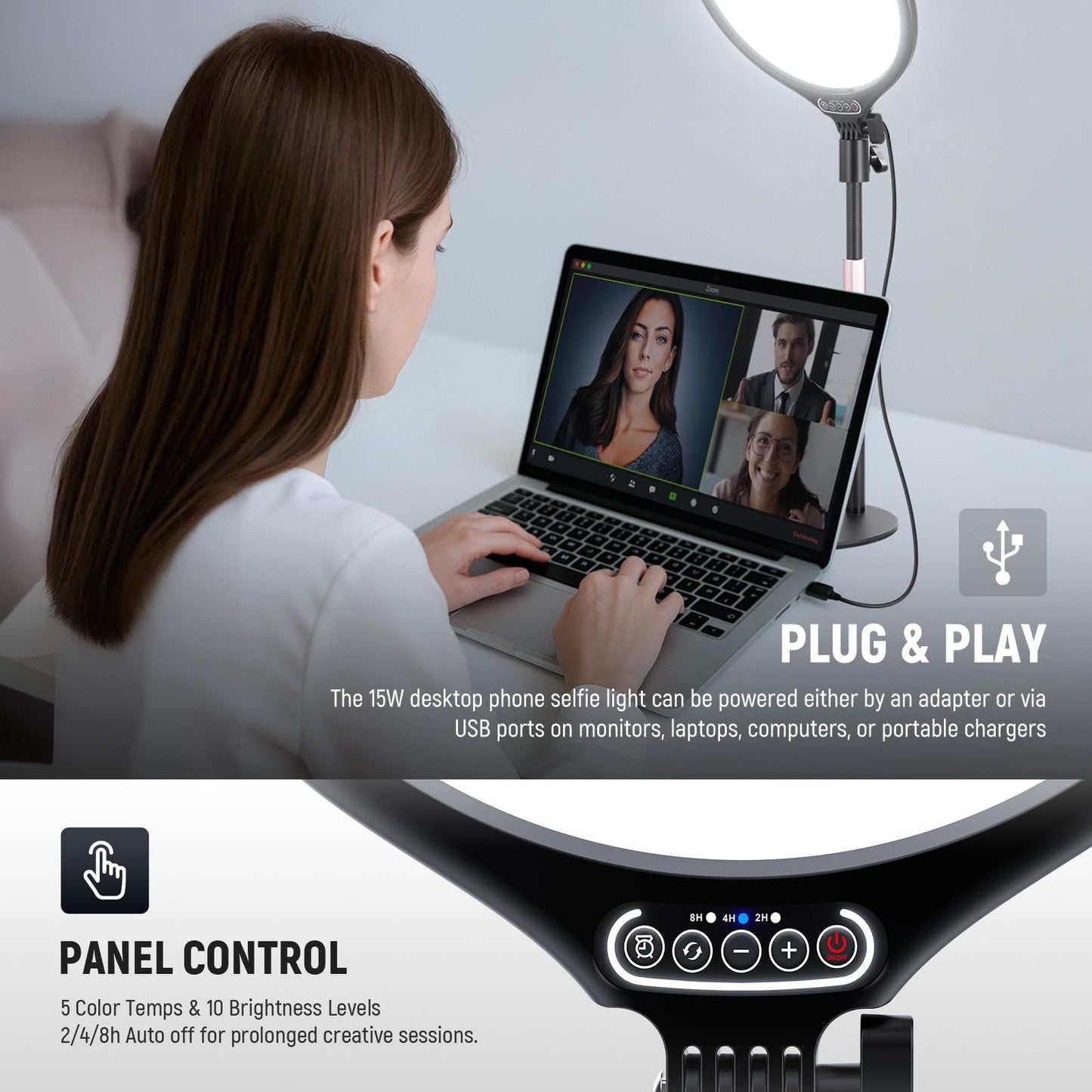 Neewer Basics 10.5 Desk Ring Light With Stand/Phone Holder/Timer, 3000-6500K Full Screen 15W Led Selfie Panel Lighting For Iphon