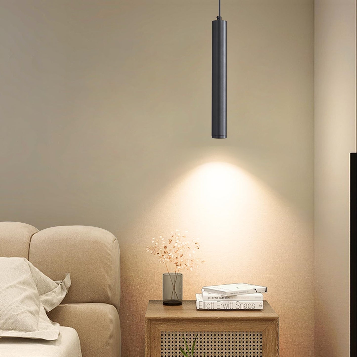 Daoseolo 2 Pack Mini Kitchen Island Pendant Light Led Minimalist Ceiling Hanging Light 3 Color 3000K/4500K/6500K Adjustable Height Black Modern Linear Lamp Lighting For Dining Room Bedroom Bar