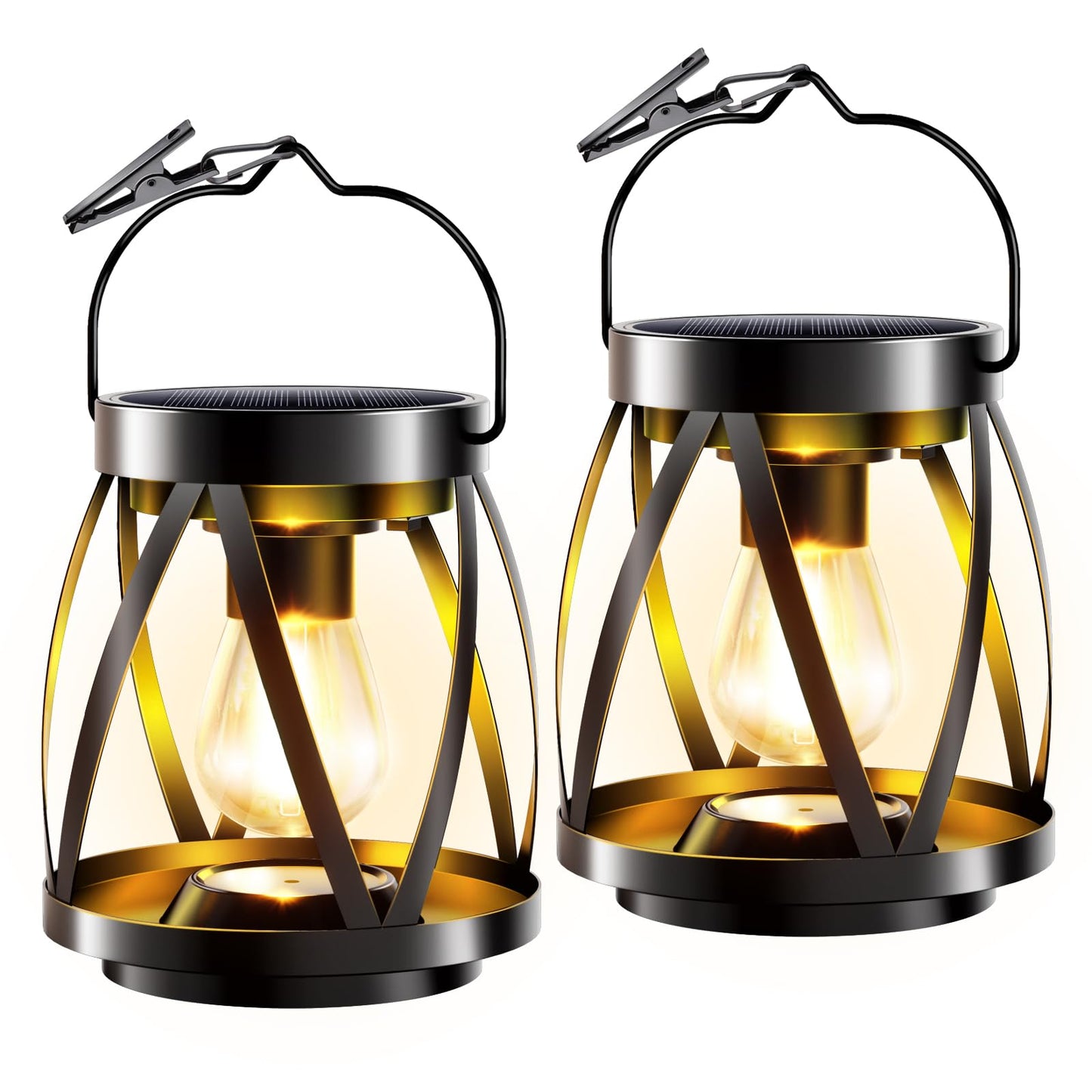 GARPAR Solar Lanterns Lights Outdoor Waterproof, Upgraded Metal Outdoor Lantern, Brighter Auto On/Off 18H Hanging Solar Lights f