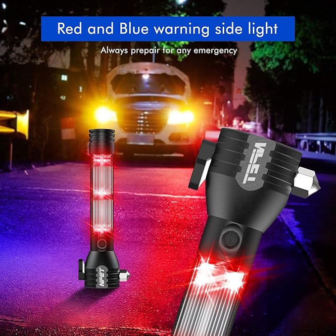NPET T09 Solar Flashlight Car Flashlight 268 Lumens LED COB Light USB Rechargeable Tactical Multi-Function Torch Tool with Window Breaker Seat Belt Cutter Compass (T09-2pack)