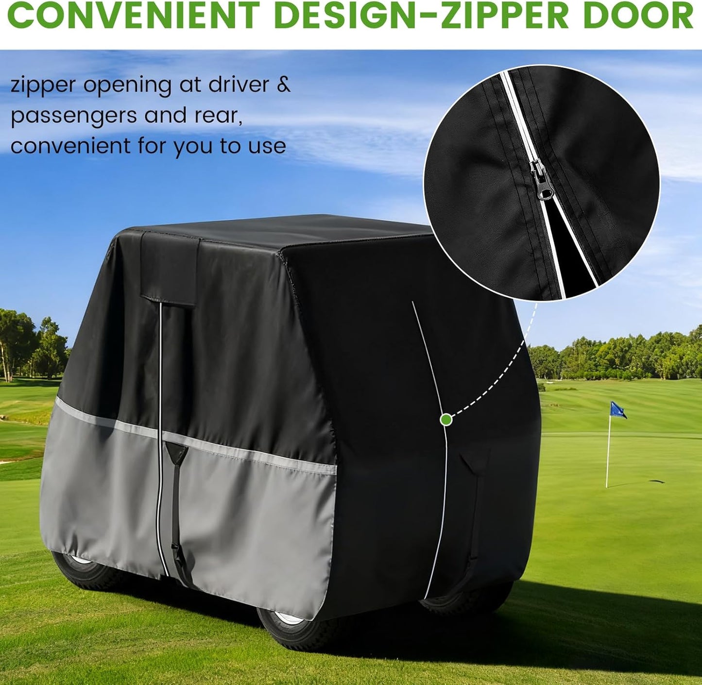 Waterproof Golf Cart Cover - Heavy Duty 420D Oxford Fabric, Universal Fit for 2 Passenger Yamaha/Club Car/EZGO, All-Weather Protection