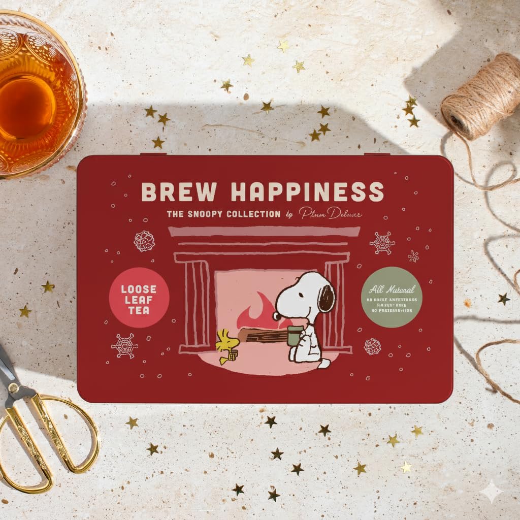 Plum Deluxe Brew Happiness Snoopy Collection Loose Leaf Tea All Natural Black and herbal tea Collectible Gift Tin